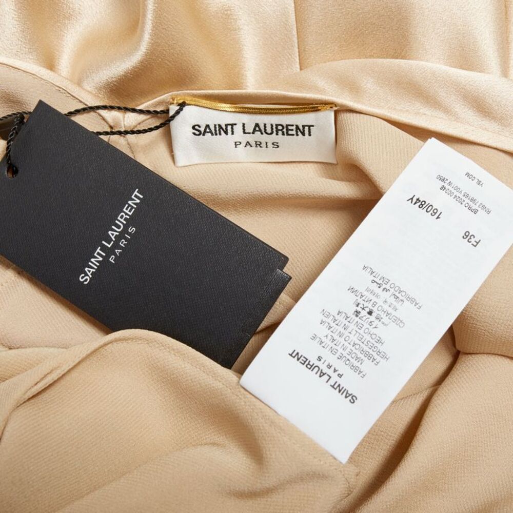 SAINT LAURENT 2024 rose champagne satin plunge contour panel slip gown FR36 S - Picture 9 of 10